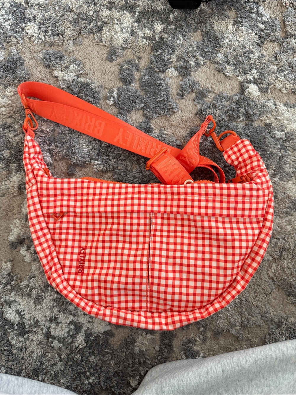Orange Gingham Crossbody Bag with Branded Strap